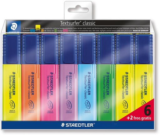 Staedtler Markeerstift Textsurfer Classic etui van 8 stuks: geel, oranje, roze, paars, blauw, groen en... 5 stuks, OfficeTown