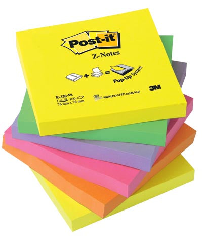 Post-it Z-notes, 100 vel, ft 76 x 76 mm, neonkleuren, pak van 6 stuks 12 stuks, OfficeTown