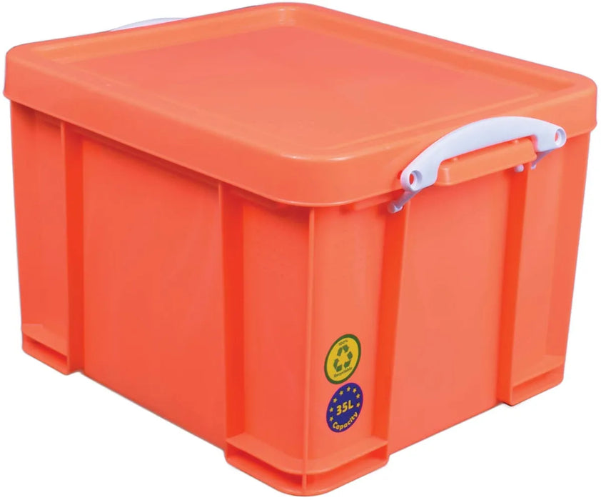 Really Useful Box opbergdoos 35 liter, neonoranje met witte handvaten 1 stuks