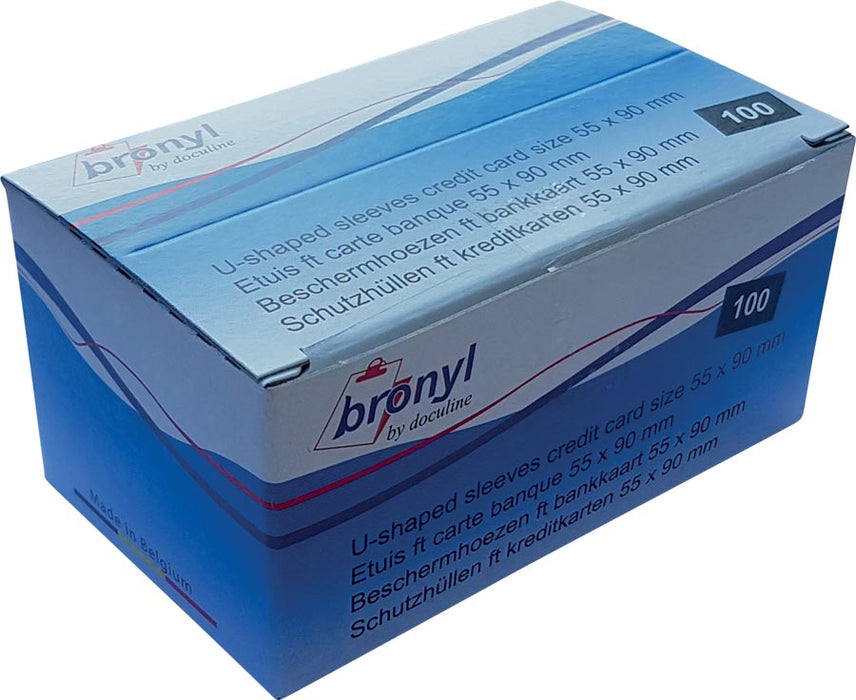 Bronyl U-mapje van transparante PVC, ft kredietkaart, 140 micron, display van 100 stuks