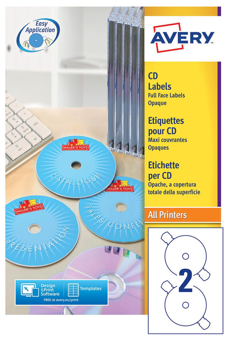 Avery L7676-25 CD etiketten, diameter 117 mm, 50 etiketten, wit met FSC-certificering