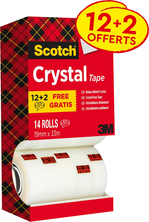 Scotch Plakband Crystal ft 19 mm x 33 m, doos met 14 rolletjes (12 + 2 gratis) 2 stuks, OfficeTown