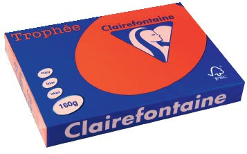 Clairefontaine Trophée Intens, gekleurd papier, A3, 160 g, 250 vel, koraalrood 4 stuks, OfficeTown