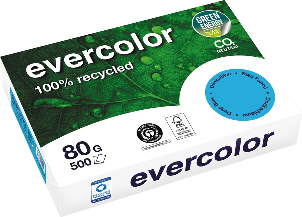 Clairefontaine Evercolor, gekleurd gerecycled papier, A4, 80 g, 500 vel, donkerblauw