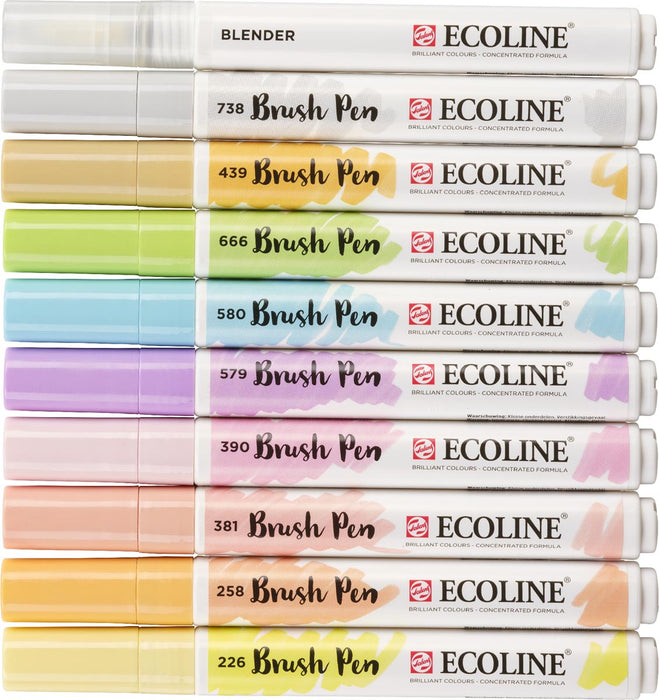 Talens Ecoline Brush pen, etui van 10 stuks in pastelkleuren