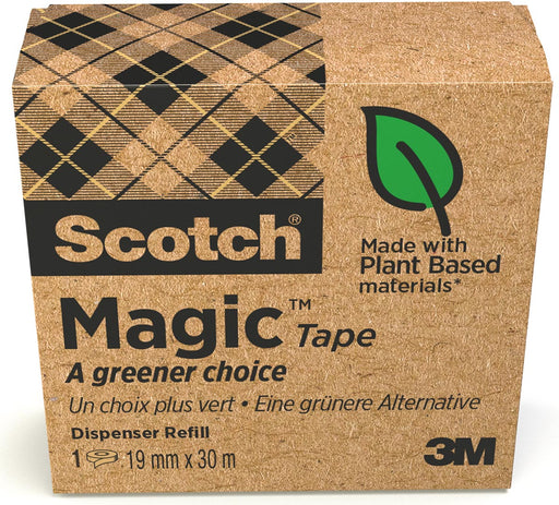 Plakband Magic  Tape A greener choice ft 19 mm x 30 m, doos met 1 rolletje 12 stuks, OfficeTown