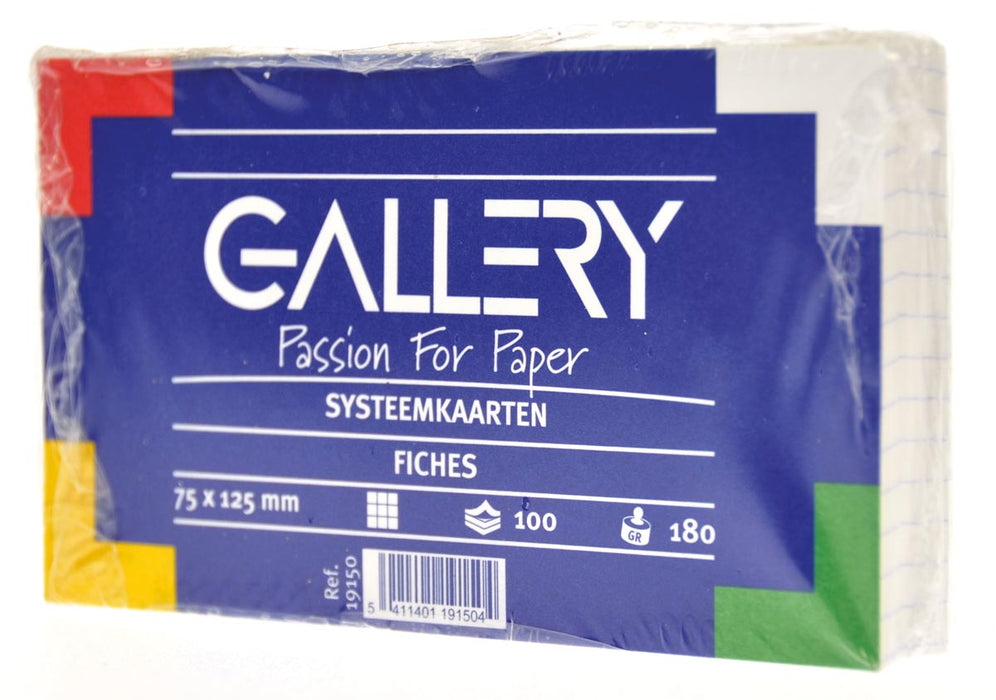 Gallery witte systeemkaarten, ft 7,5 x 12,5 cm, geruit 5 mm, pak van 100 stuks