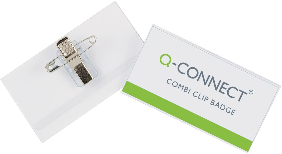 Q-Connect badge met combiklem 75 x 40 mm, doos van 50 stuks