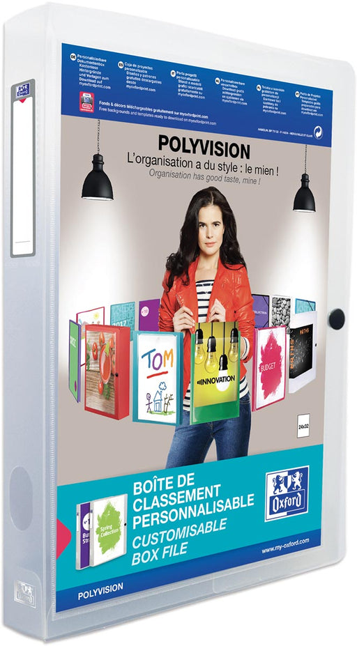 OXFORD Polyvision personaliseerbare elastobox, formaat A4, uit PP, rug van 4 cm, transparant 8 stuks, OfficeTown