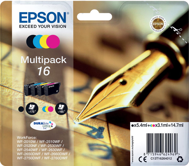 Epson inktcartridge 16, 165-175 pagina's, OEM C13T16264012, 4 kleuren 8 stuks, OfficeTown