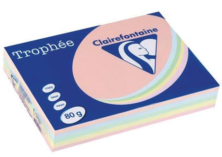 Clairefontaine Trophée gekleurd papier, A4, 80 g, 5 x 100 vel, geassorteerde kleuren 5 stuks, OfficeTown