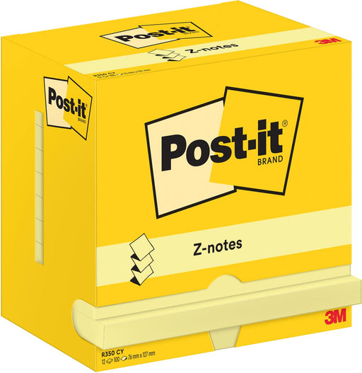 Post-It Z-Notes , 100 vel, ft 76 x 127 mm, geel, pak van 12 blokken 12 stuks, OfficeTown