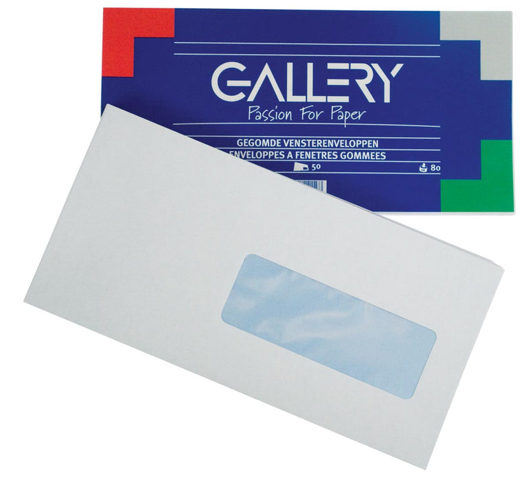 Gallery enveloppen ft 114 x 229 mm, met rechts venster, pak van 50 stuks met gom