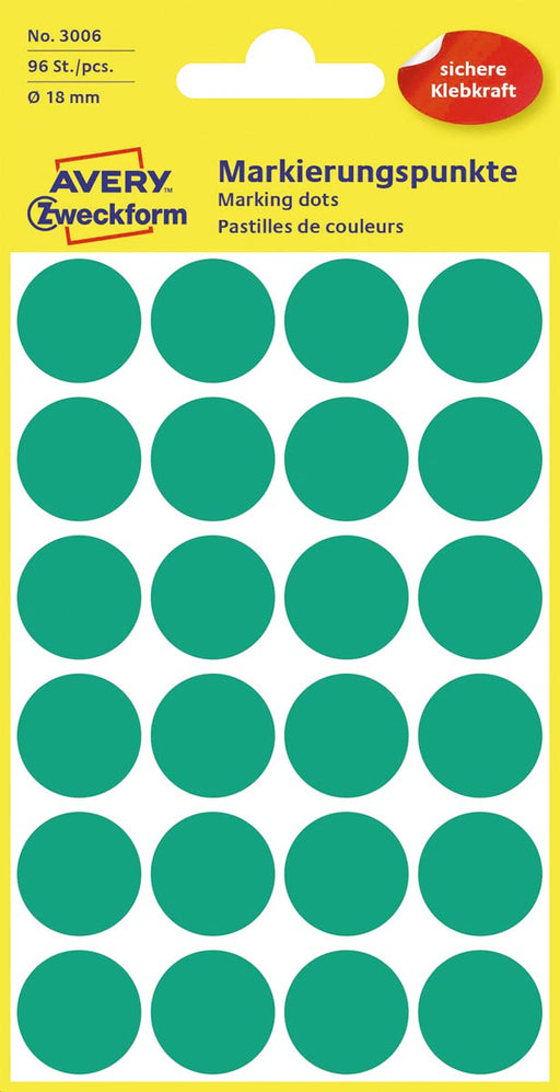 Avery Ronde etiketten diameter 18 mm, groen, 96 stuks 10 stuks, OfficeTown