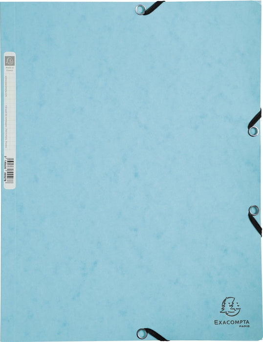 Exacompta elastomap van karton, A4-formaat, 3 kleppen, set van 3 in 3 tinten blauw (Oceaan)