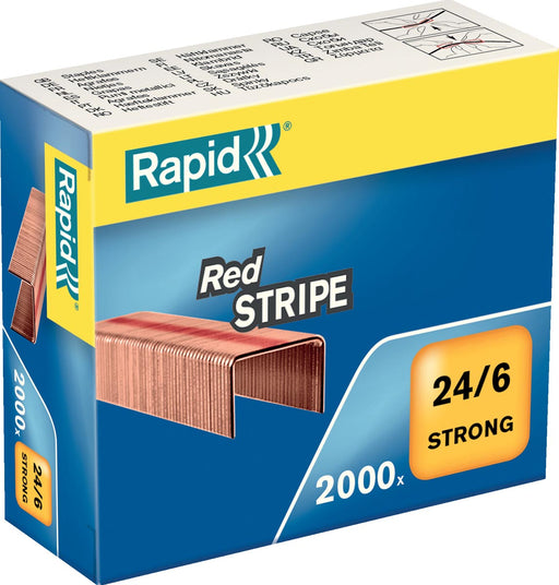 Rapid Nietjes 24/6, Red Stripe, verkoperd, doos van 2000 nietjes 5 stuks, OfficeTown