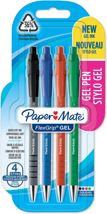 Paper Mate Flexgrip Gel balpen, verpakking van 4 assorti kleuren, 12 stuks