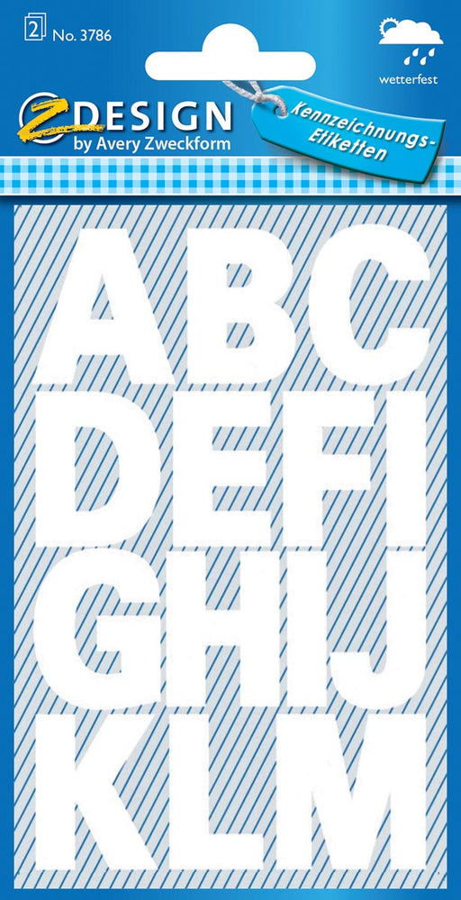 Avery Etiketten cijfers en letters A-Z groot, 2 blad, wit, waterbestendige folie 10 stuks, OfficeTown