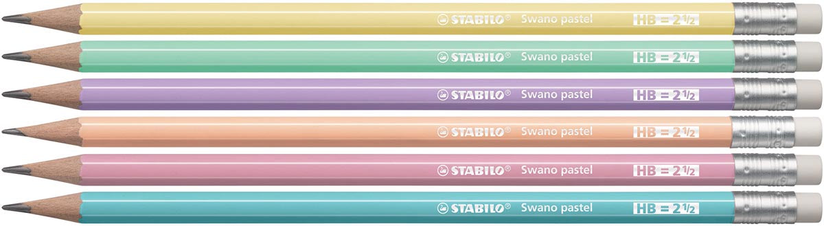STABILO Swano pastel potlood, HB, met gom, blister van 6 stuks in geassorteerde kleuren