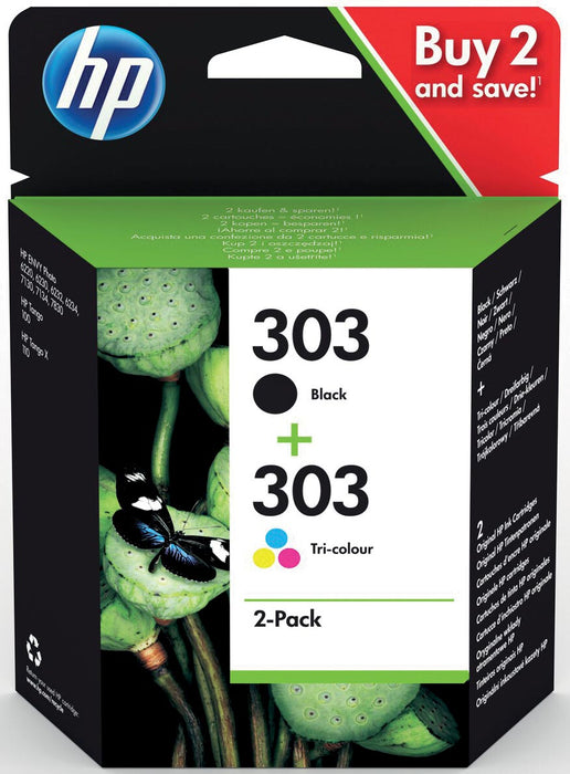 HP inktcartridge 303, 165-200 pagina's, OEM 3YM92AE, 1 x zwart en 1 x 3 kleuren 24 stuks