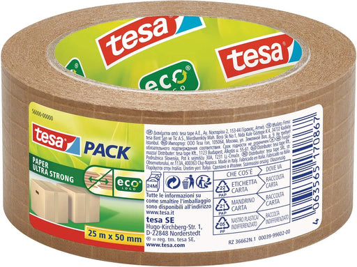 Tesapack ultra strong ecologo, 50 mm x 25 m, papier, bruin 6 stuks, OfficeTown