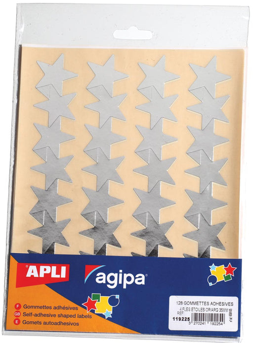 Agipa metallic stickers, blister met 128 stuks, goud en zilver, ster 35 mm 50 stuks, OfficeTown