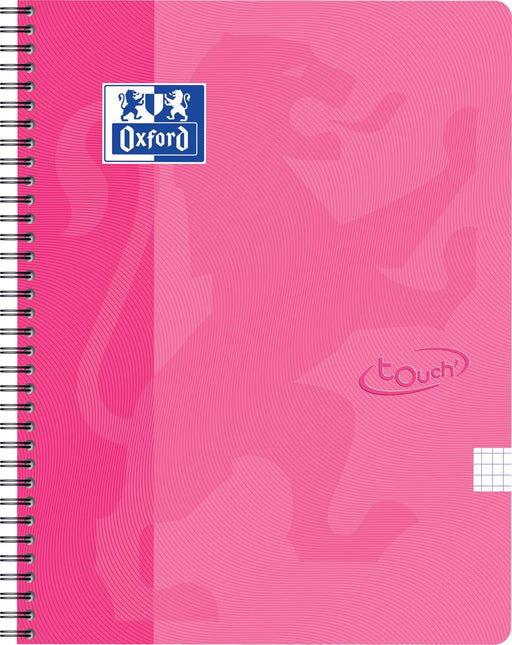 Oxford School Touch spiraalblok, ft A4, 140 bladzijden, geruit 5 mm,  roze 5 stuks, OfficeTown