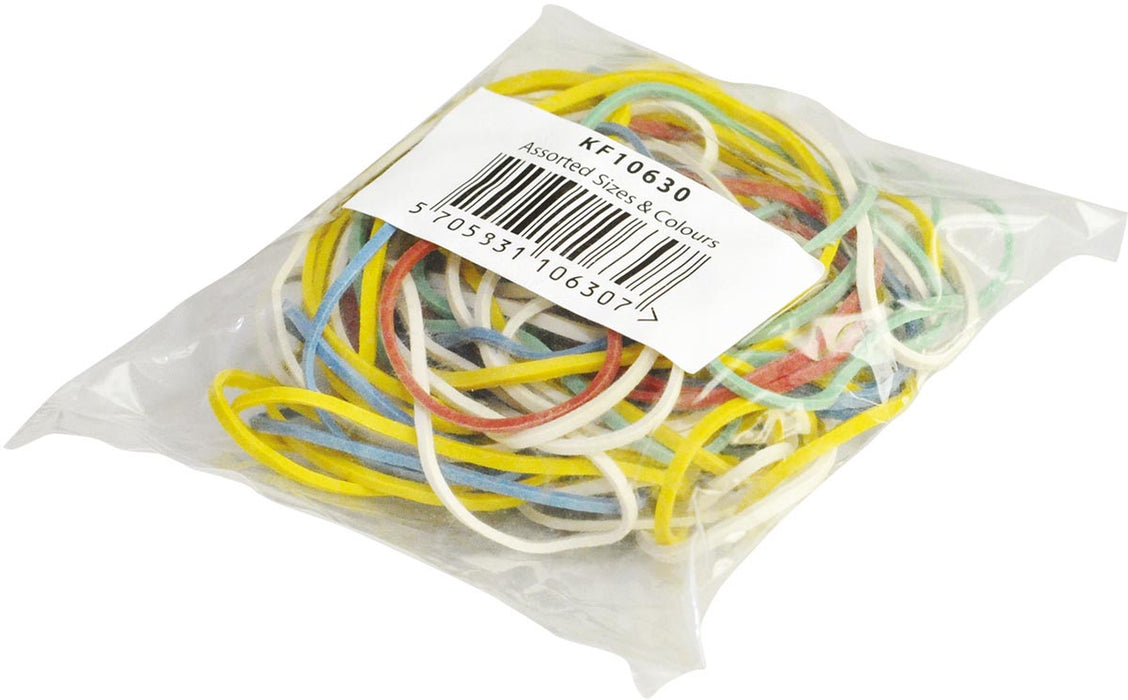 Q-CONNECT elastieken, breedte 1,5 mm, verschillende lengtes, 25 g, geassorteerde kleuren 25 stuks, OfficeTown