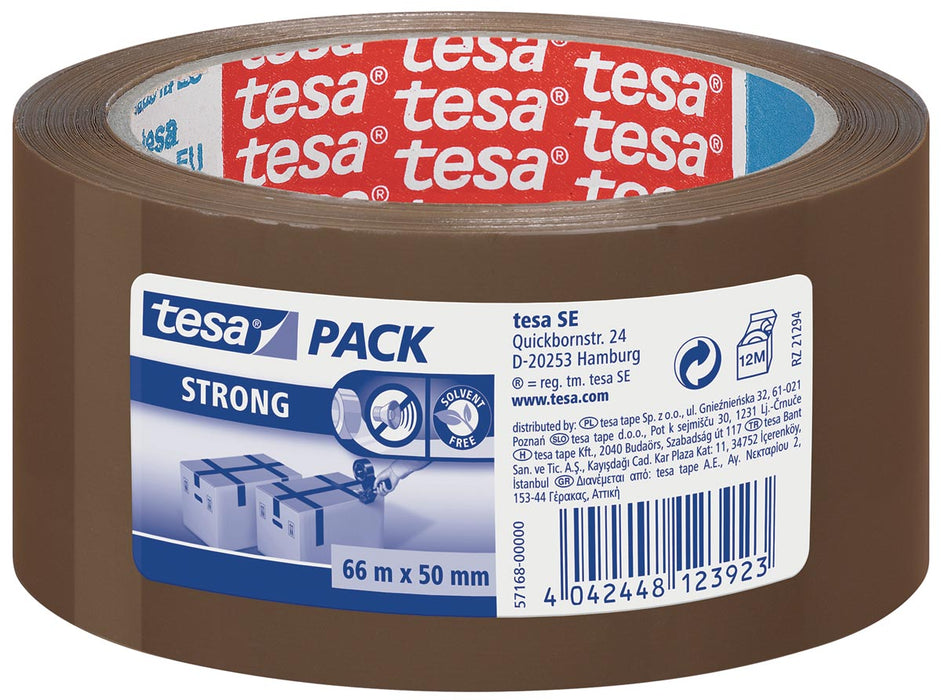 Tesa bruine verpakkingstape Strong 50 mm x 66 m - Premium kwaliteit PP tape