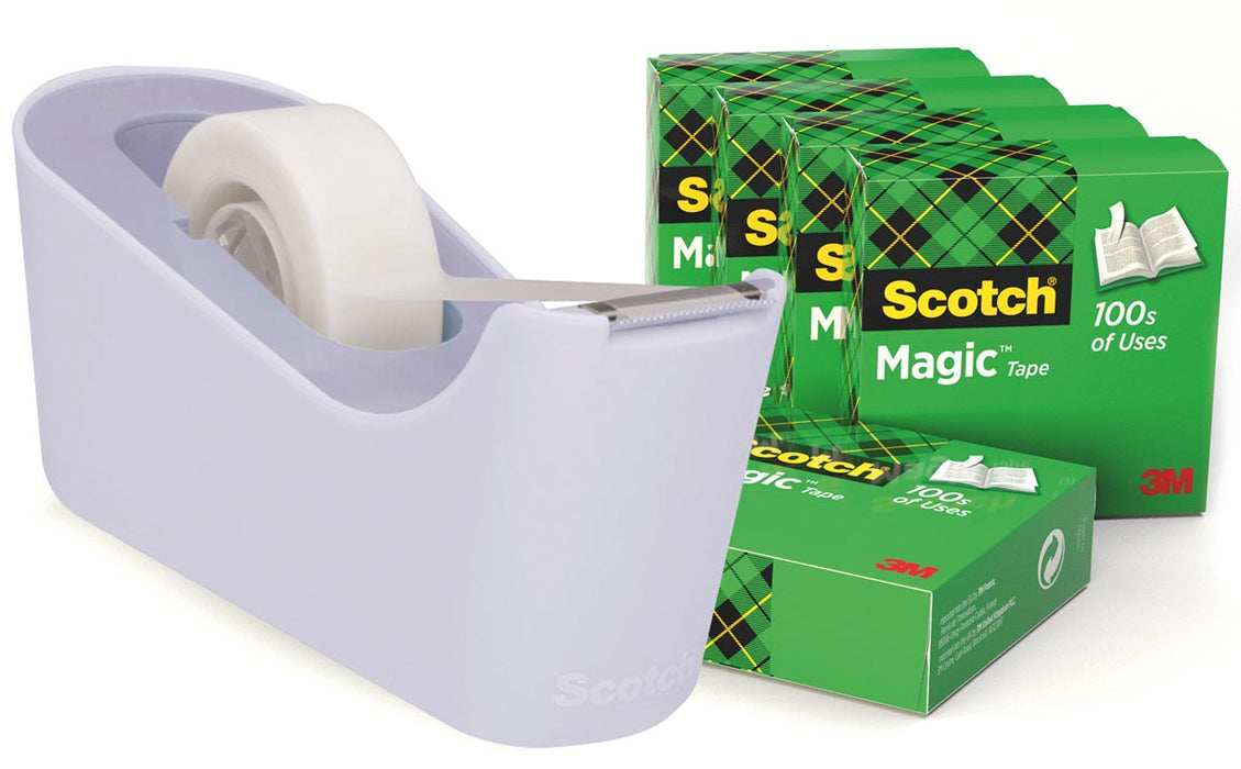 Scotch verzwaarde plakbandafroller met 6 rollen Scotch magic tape, lavendel