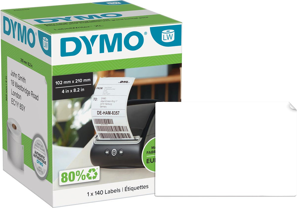 Dymo etiketten LabelWriter ft 102 x 210 mm (DHL), wit, 140 etiketten 12 stuks