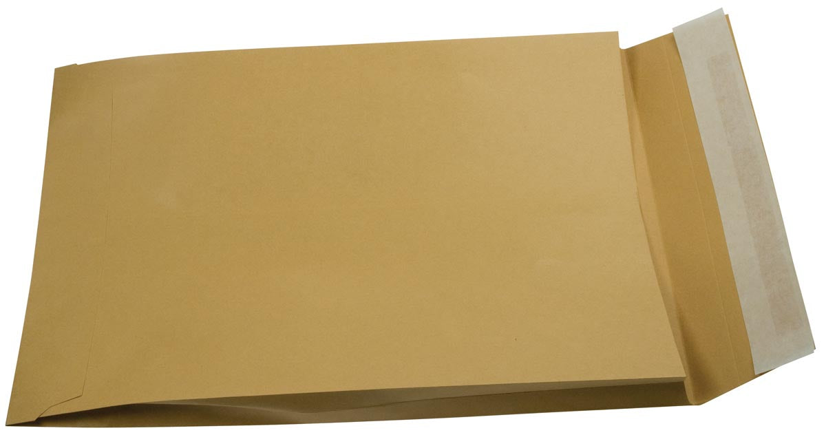 Bruine Kraft Enveloppen met Balg ft 229 x 324 x 35 mm, Stripsluiting, Doos van 250 stuks