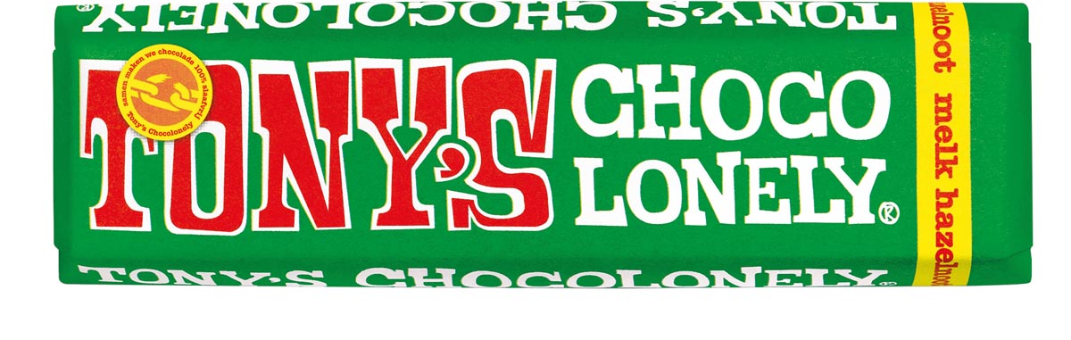 Tony's Chocolonely chocoladereep, 47g, hazelnoot met fairtrade chocolade en hazelnoten
