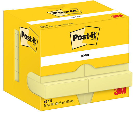 Post-It Notes, 100 vel, ft 38 x 51 mm, geel, pak van 12 blokken 24 stuks, OfficeTown