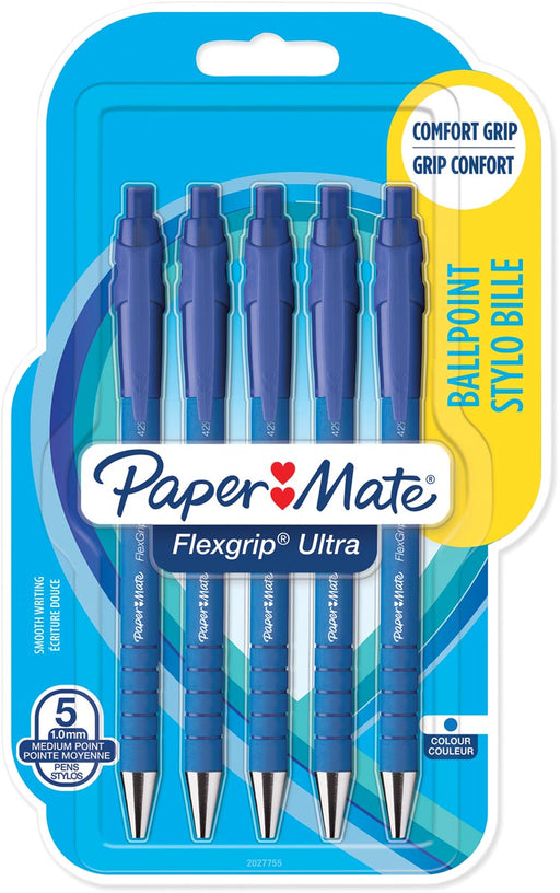 Paper Mate balpen Flexgrip Ultra RT medium, blister van 5 stuks, blauw 12 stuks, OfficeTown