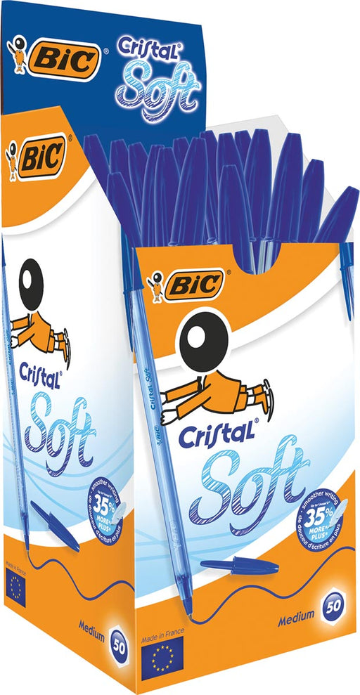 Bic balpen Cristal Soft, medium punt, pak van 50 stuks, blauw 20 stuks, OfficeTown
