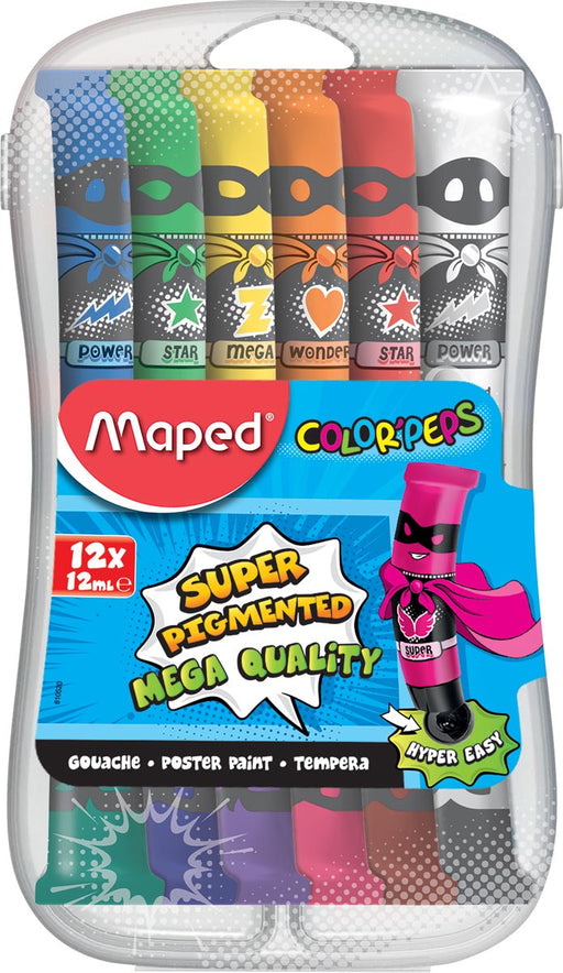 Maped plakkaatverf Color'Peps, 12 ml, 12 tubes in een plastic etui 10 stuks, OfficeTown