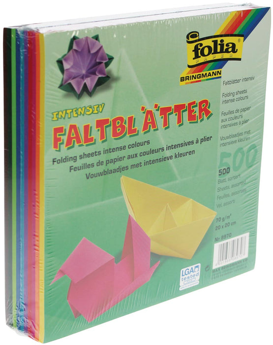 Folia vouwblaadjes 70 g/m², 10 geassorteerde kleuren, ft 20 x 20 cm, pak van 500 blaadjes