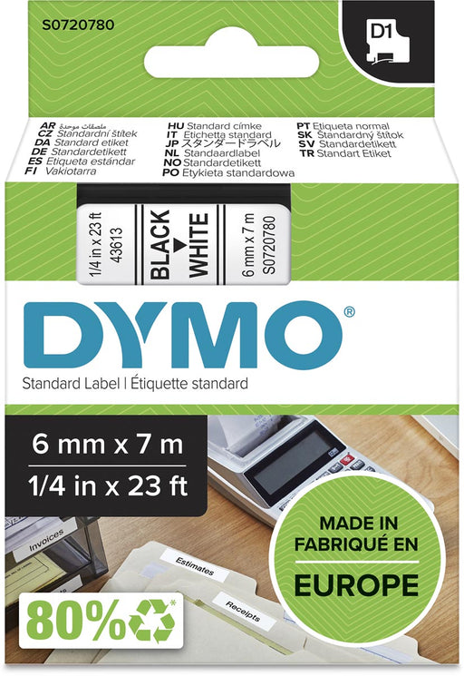Dymo D1 tape 6 mm, zwart op wit 5 stuks, OfficeTown