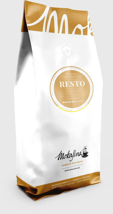 Mokafina Resto gemalen koffie, 1 kg verpakking, sterkte 6, geschikt voor 8 kopjes