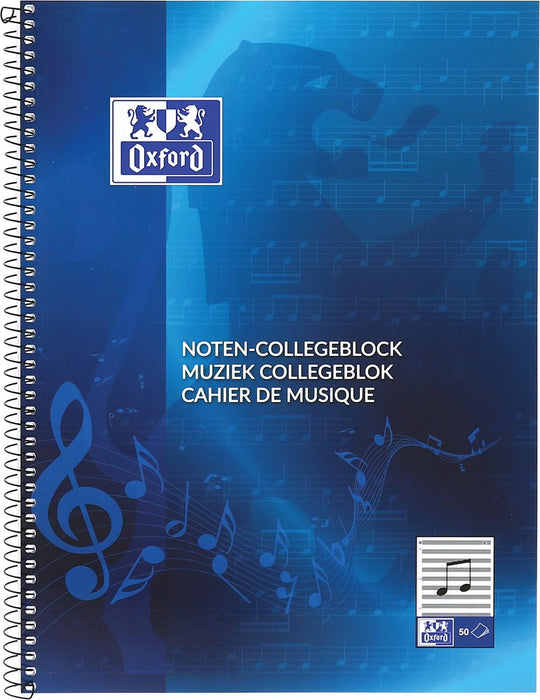 Oxford muziek collegeblok A4, 100 vellen, blauw met Optik Paper