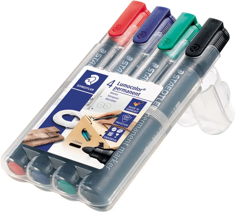 Staedtler Lumocolor 352, permanente marker, 2 mm ronde punt, 4 stuks in diverse kleuren