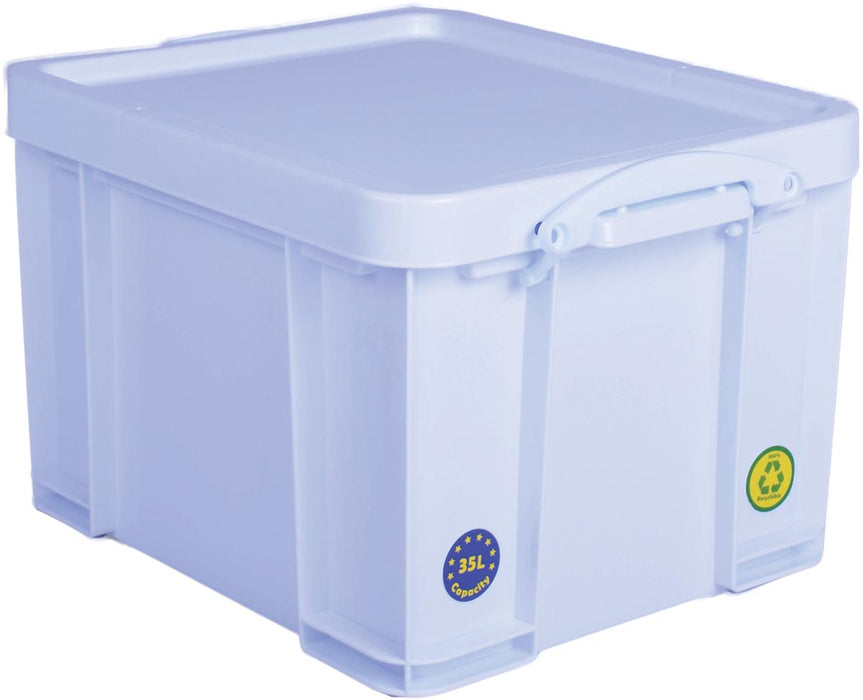 Really Useful Box Box opbergdoos 35 liter, neonwit met witte handvaten