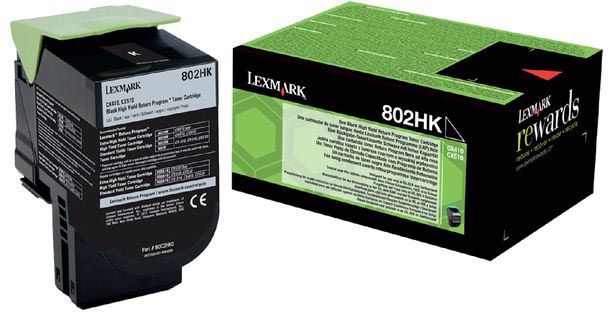 Lexmark Retourprogramma toner 802, 4.000 pagina's, OEM 80C2HK0, zwart voor Lexmark CX410de, Lexmark CX510dhe, Lexmark CX410e, Lexmark CX410dte, Lexmark CX510de, Lexmark CX510dthe, Lexmark CX310n, Lexmark CX310dn met hoge capaciteit