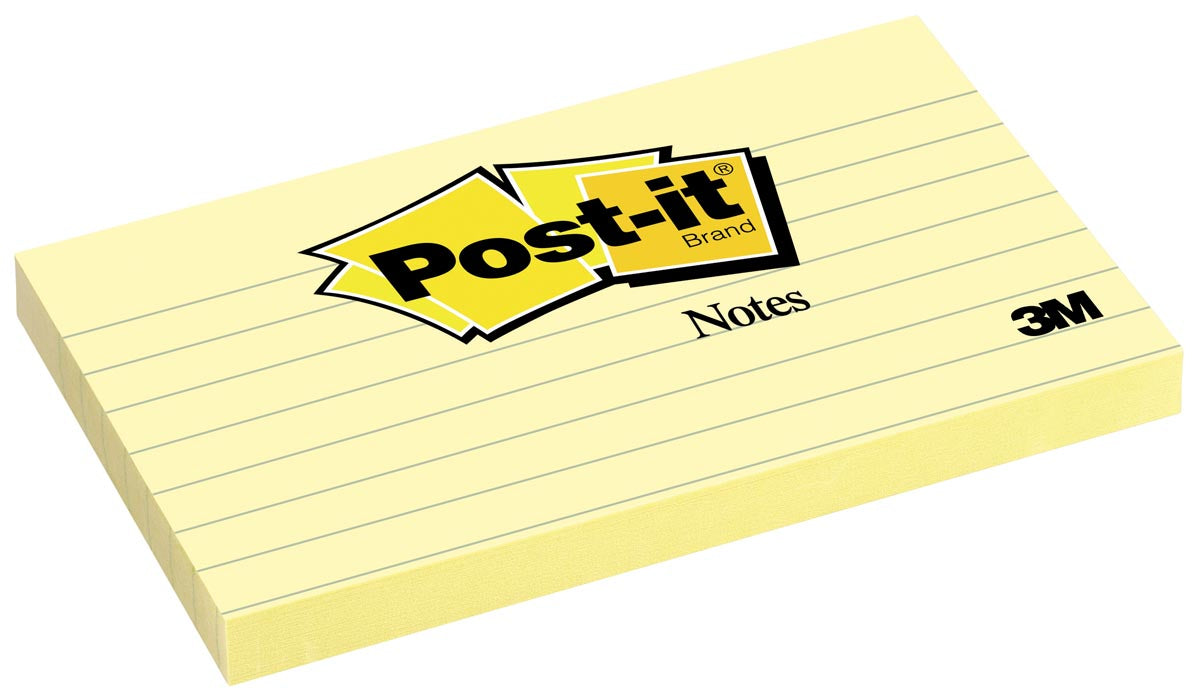 Post-it Notes, ft 76 x 127 mm, geel, gelijnd, blok van 100 vel
