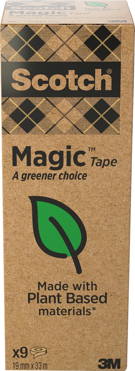 Plakband Magic Tape: A greener choice, ft 19 mm x 33 m, toren met 9 rollen 12 stuks, OfficeTown