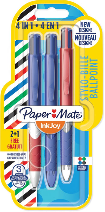 Paper Mate 4-kleuren balpen Inkjoy French Connection, blister 2 + 1 gratis