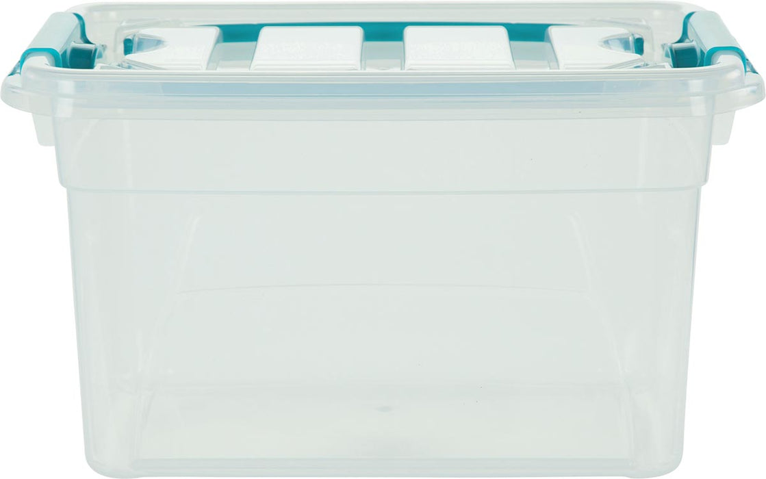 Opbergdoos van Whitefurze met 13 liter capaciteit, transparant met blauwe handvatten