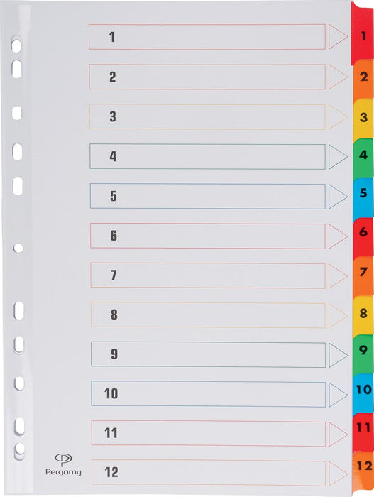Tabbladen met Indexblad, A4-formaat, geperforeerd met 11 gaten, assortiment kleuren, set 1-12