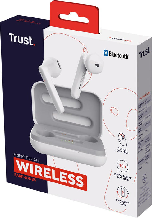 Trust Primo Touch Bluetooth Draadloze Oortjes - Wit met Geïntegreerde Microfoon